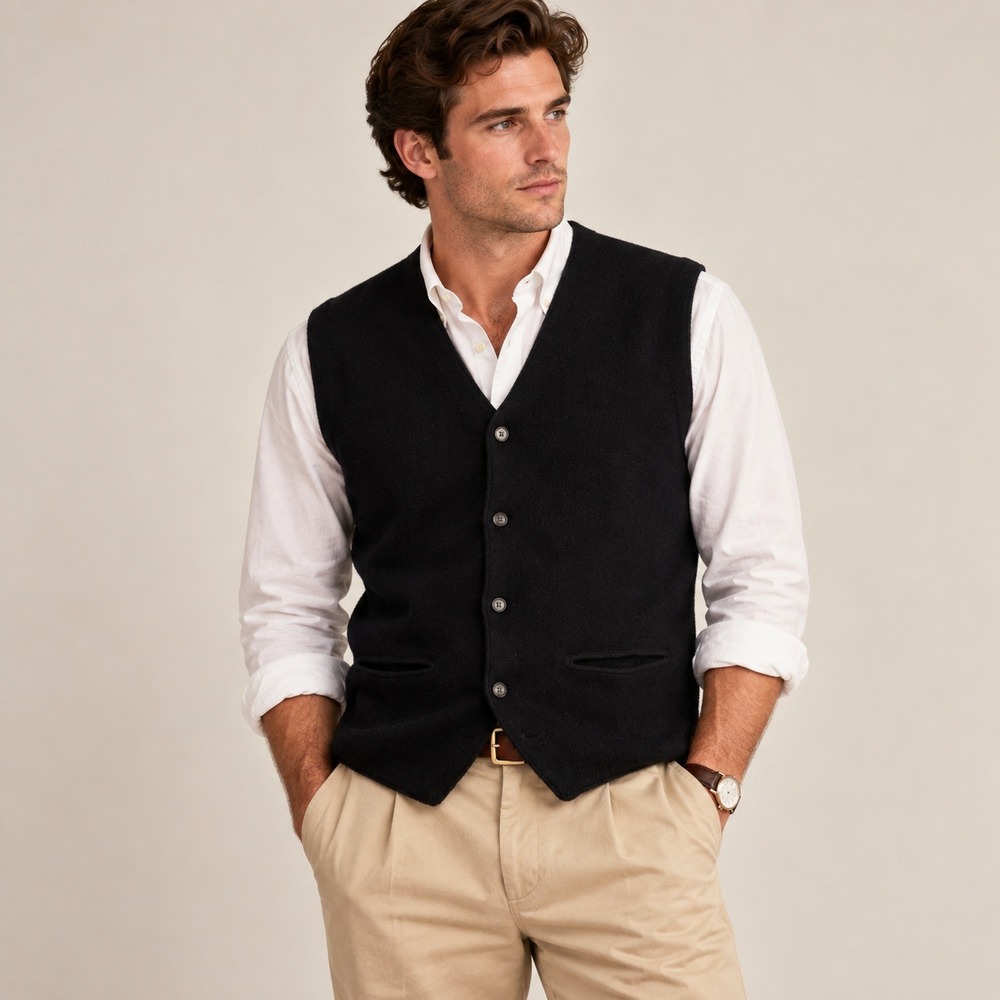 Gap Sweater Vest Mens S Black Vintage 90s Lambswool Knit Button Up Preppy